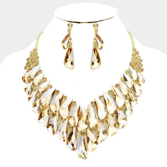 Crystal Champagne Cluster Vine Evening Necklace - Picture 1 of 6